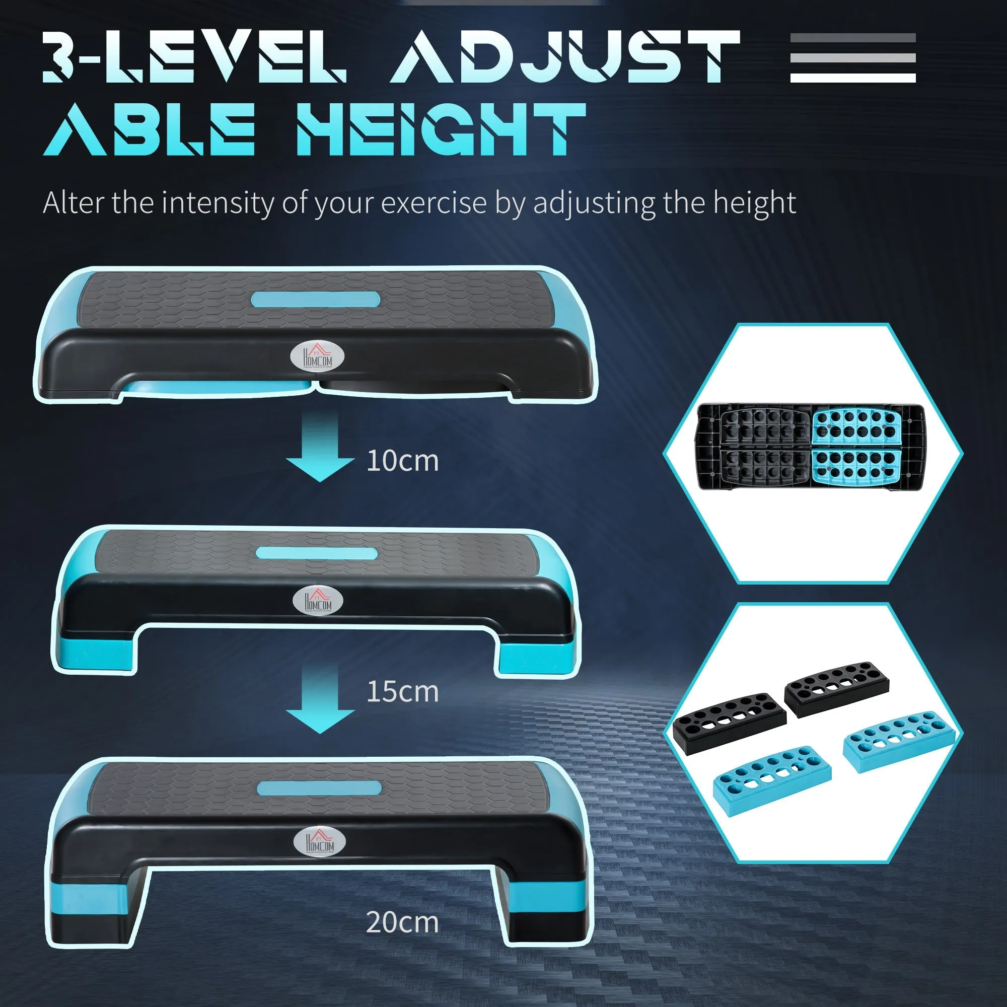 Aerobic Step 10cm 15cm & 20cm Height Adjustable Exercise Stepper Nonslip Step Board Great for Home & Office