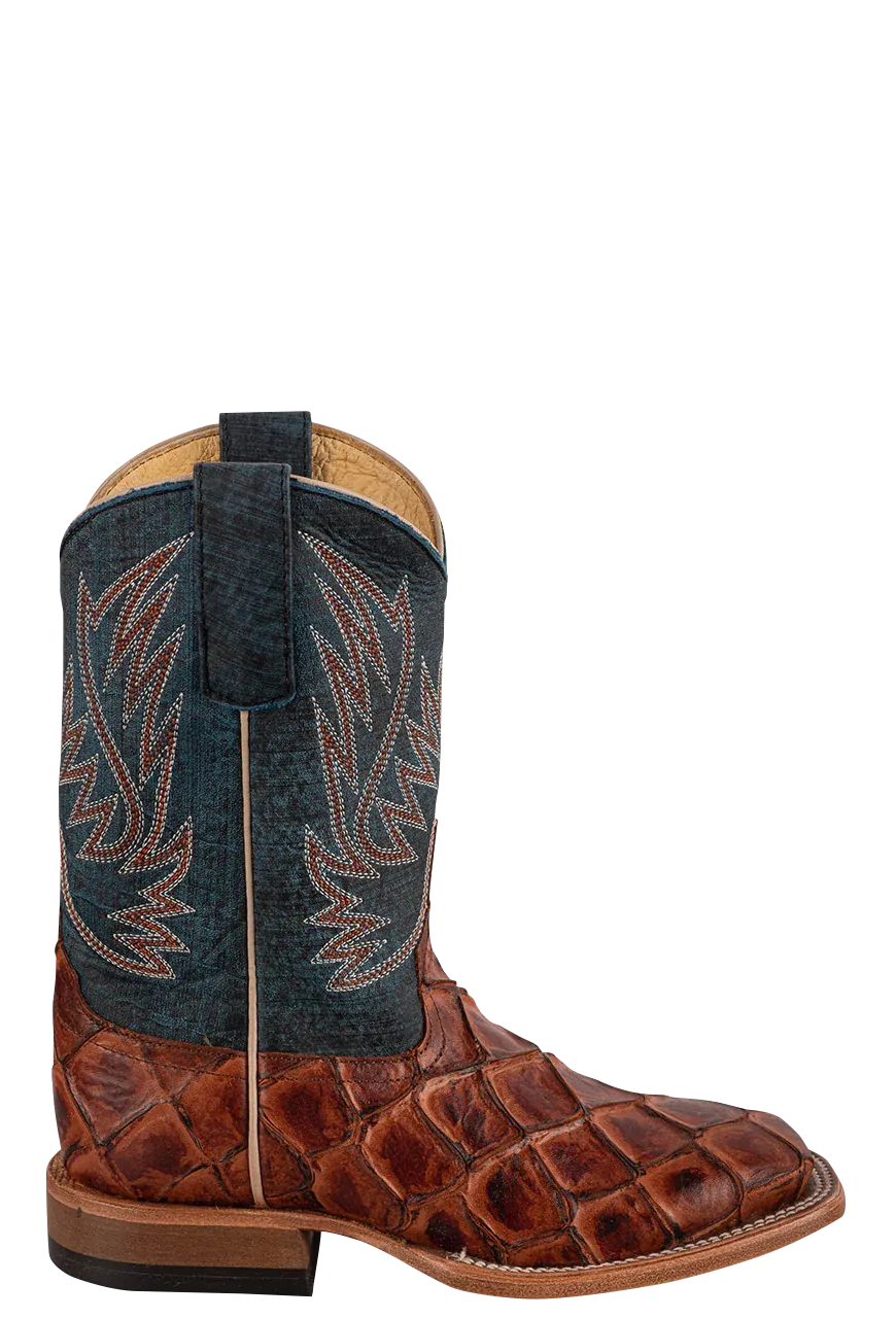 Anderson Bean Blue & Cognac Pirarucu Print Boots