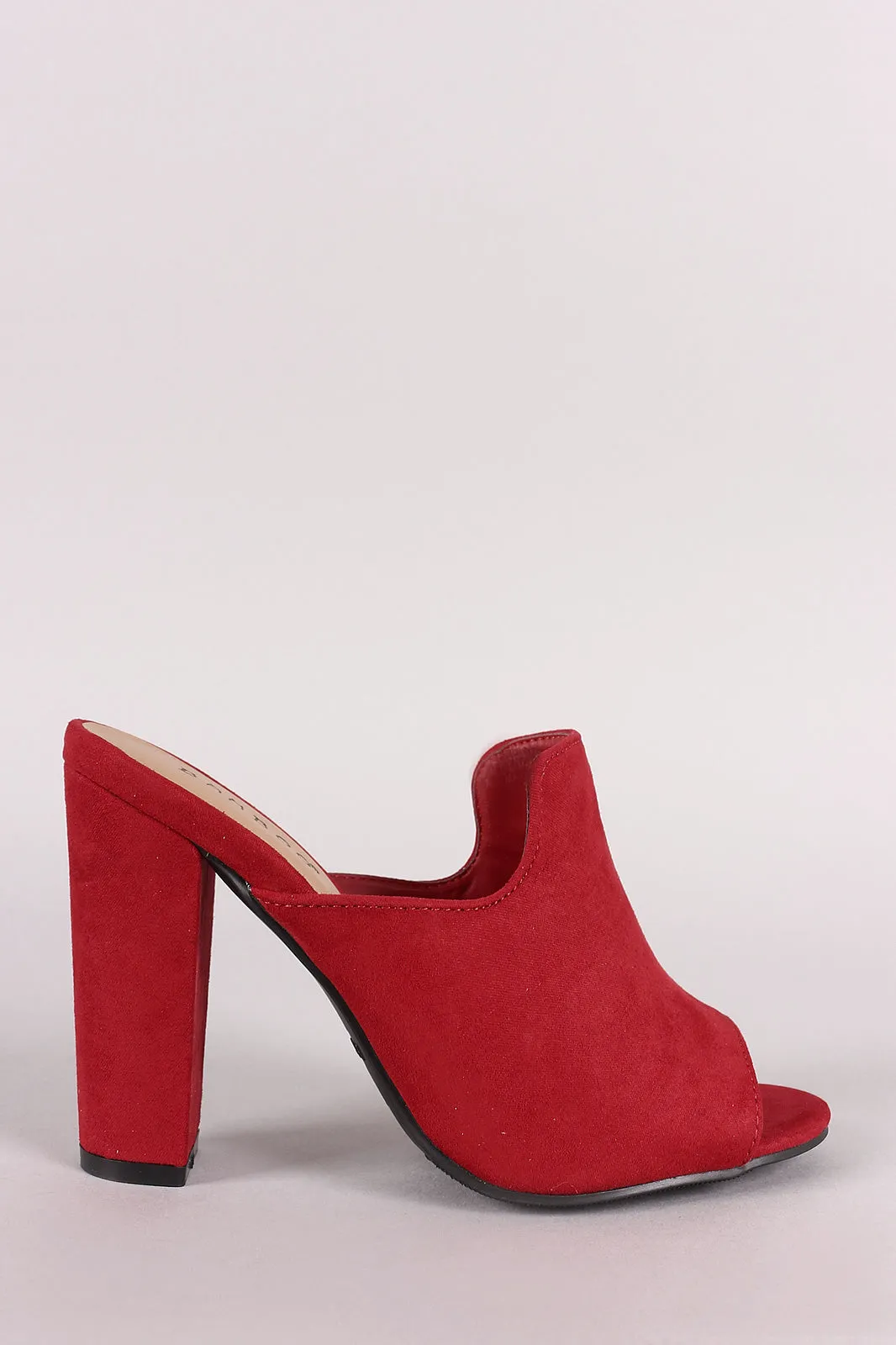 Bamboo Suede Peep Toe Mule Chunky Heel