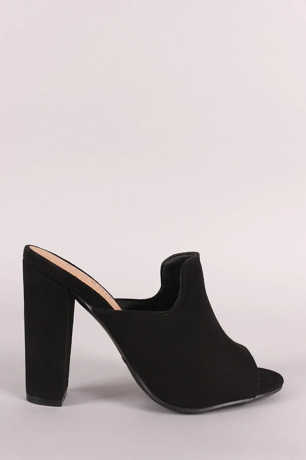 Bamboo Suede Peep Toe Mule Chunky Heel