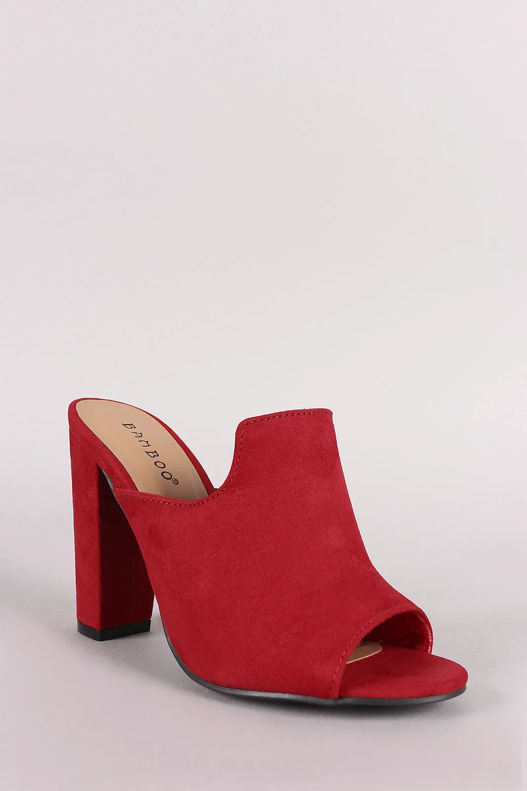 Bamboo Suede Peep Toe Mule Chunky Heel