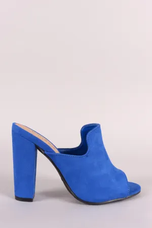 Bamboo Suede Peep Toe Mule Chunky Heel