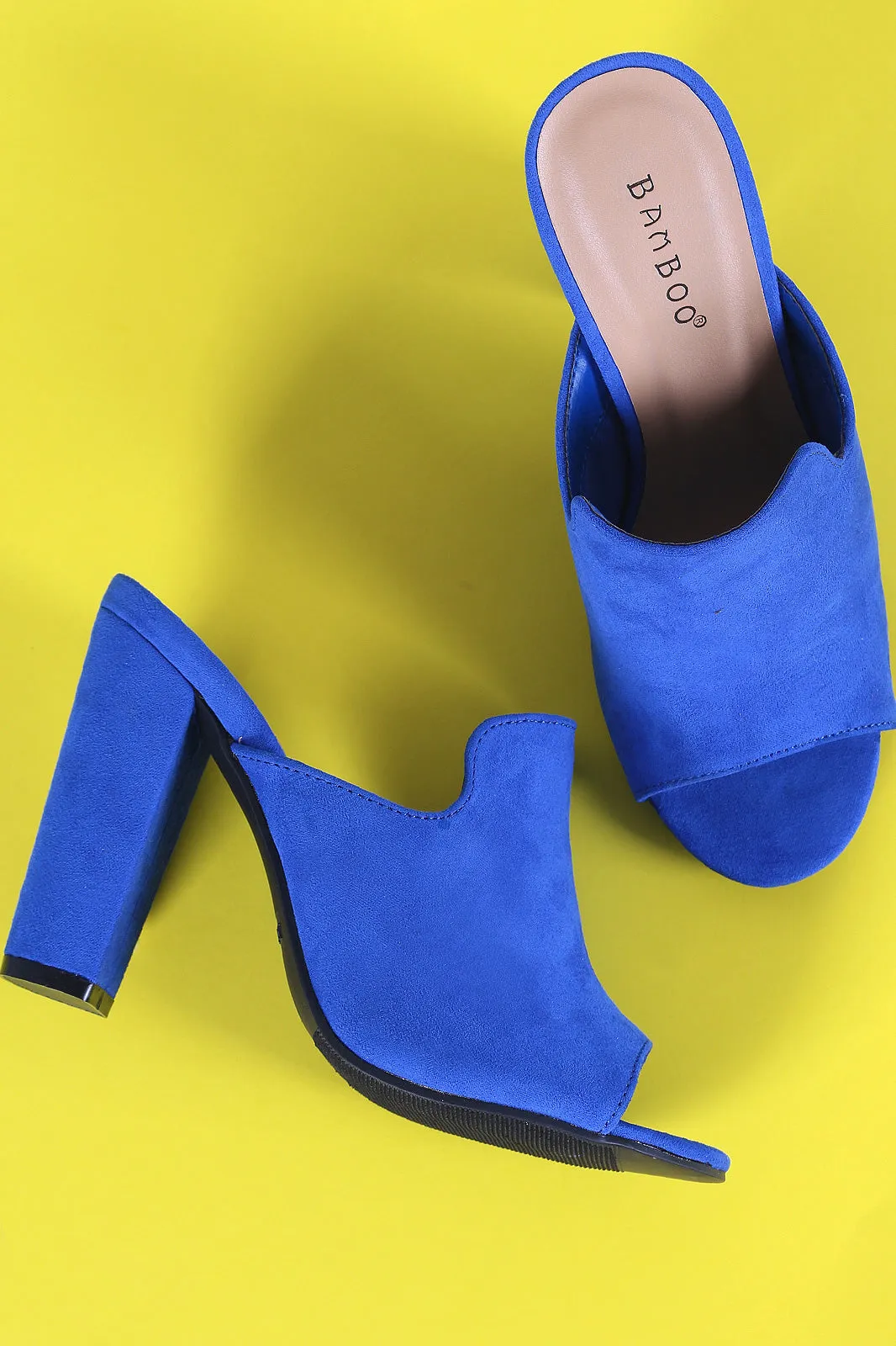 Bamboo Suede Peep Toe Mule Chunky Heel