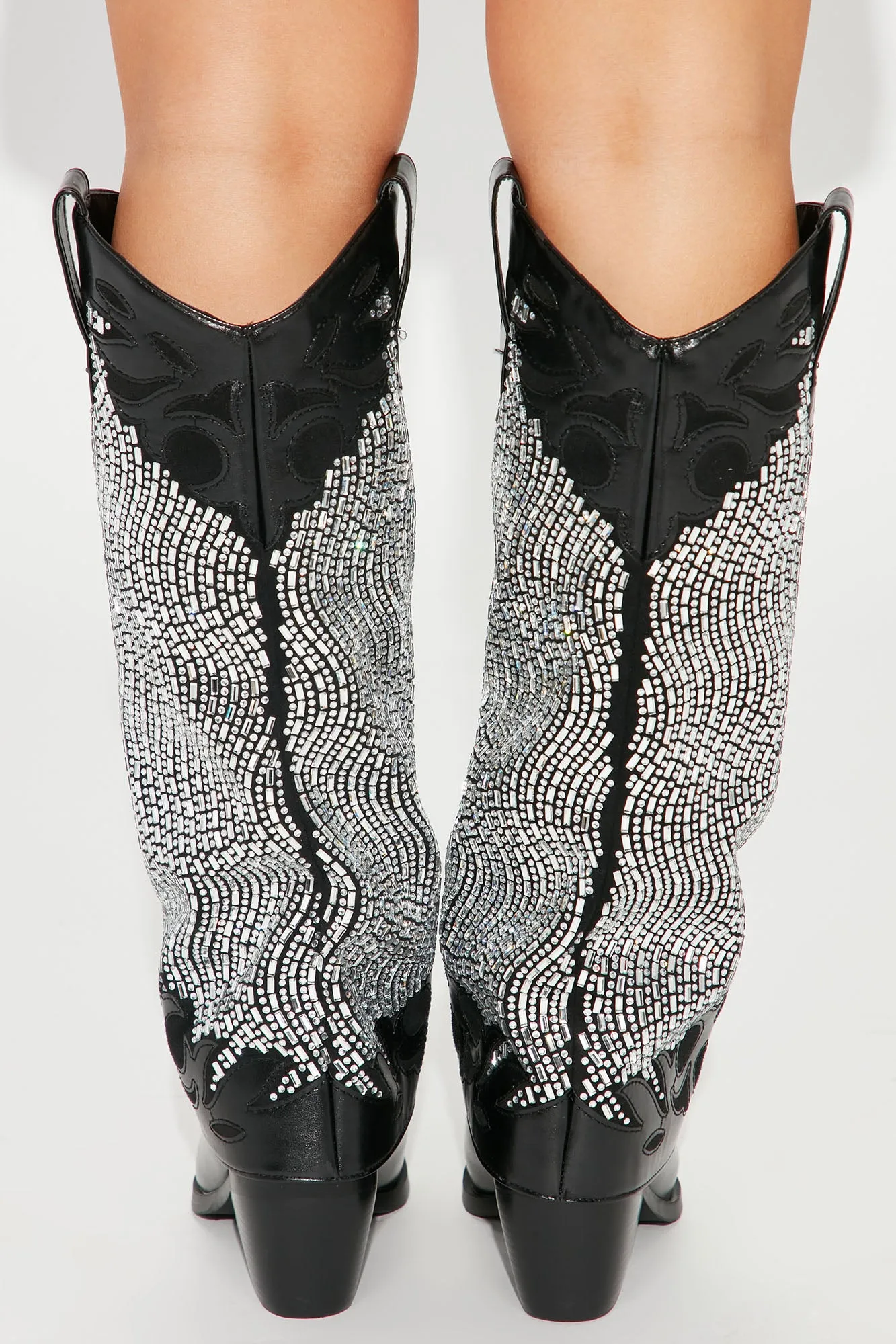 Bella Embellished Cowboy Boots - Black
