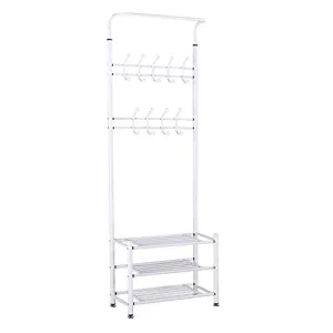 Berry Ave 3-Tier Coat Shoe Rack (White) Front Door Entryway Shelf and Closet Bedroom Organizer | Wide, Heavy-Duty Metal Storage Shelving Bench | Classic Home Decor