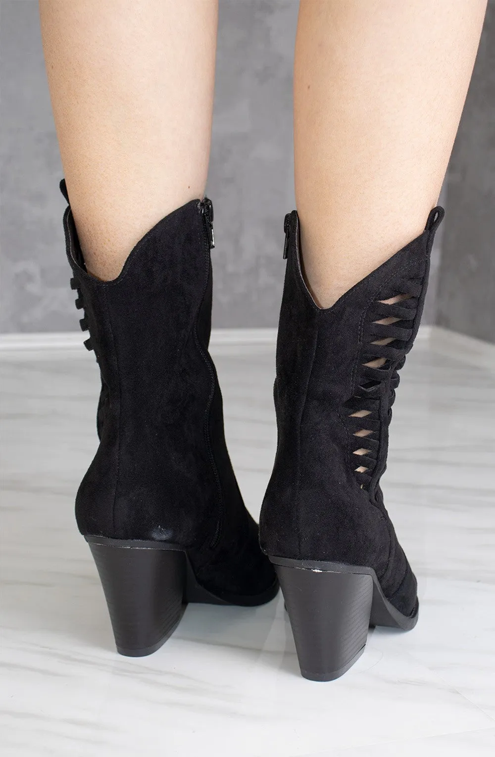 Black Woven Cut Out Cowboy Boot
