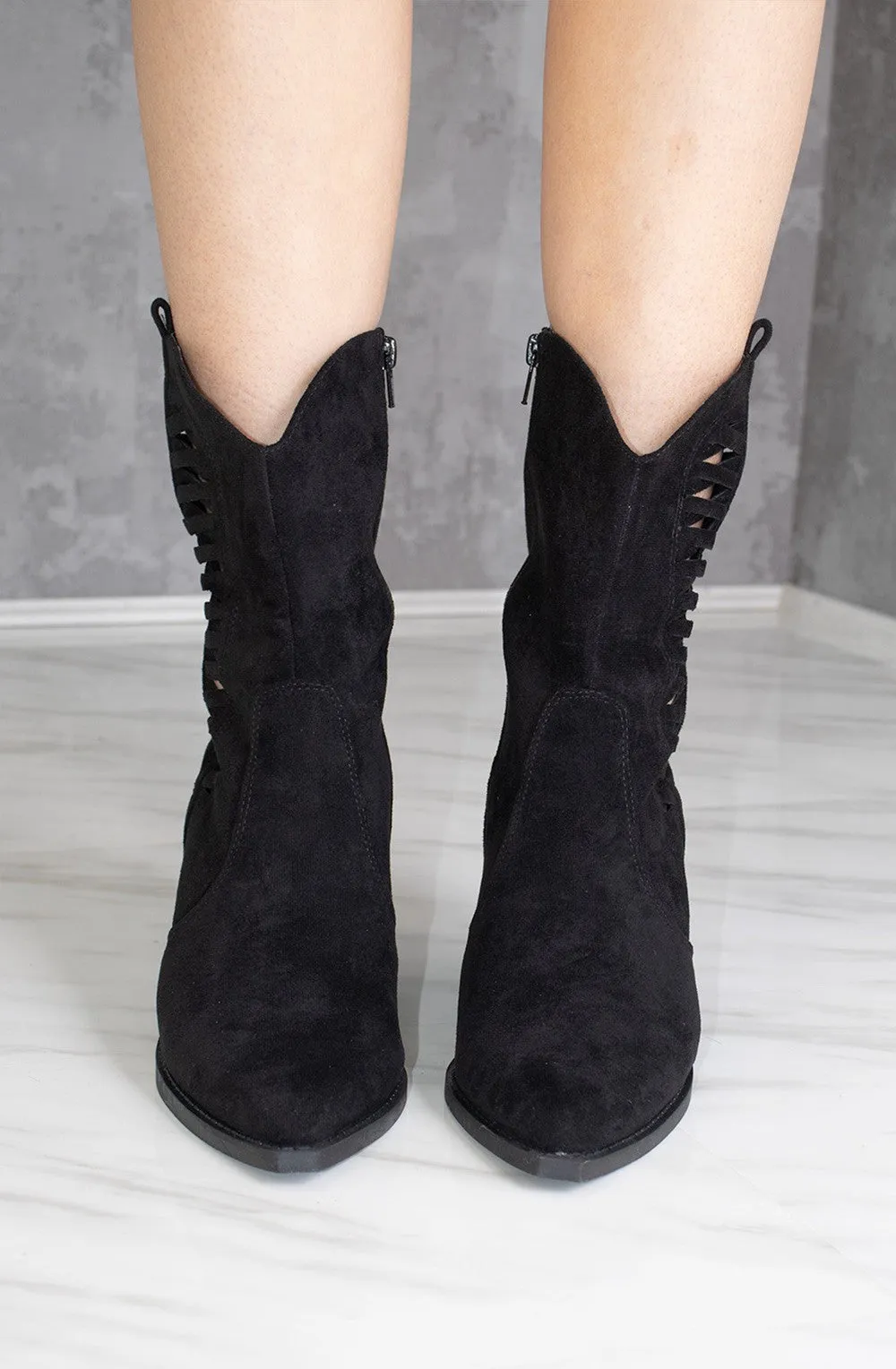 Black Woven Cut Out Cowboy Boot