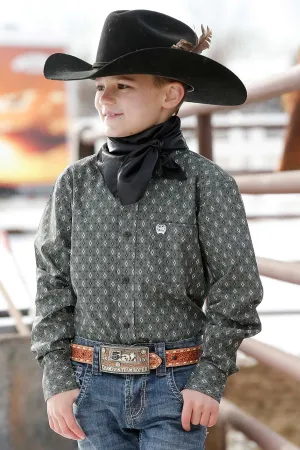 Boy's Geometric Print Button-Down Long Sleeve Shirt