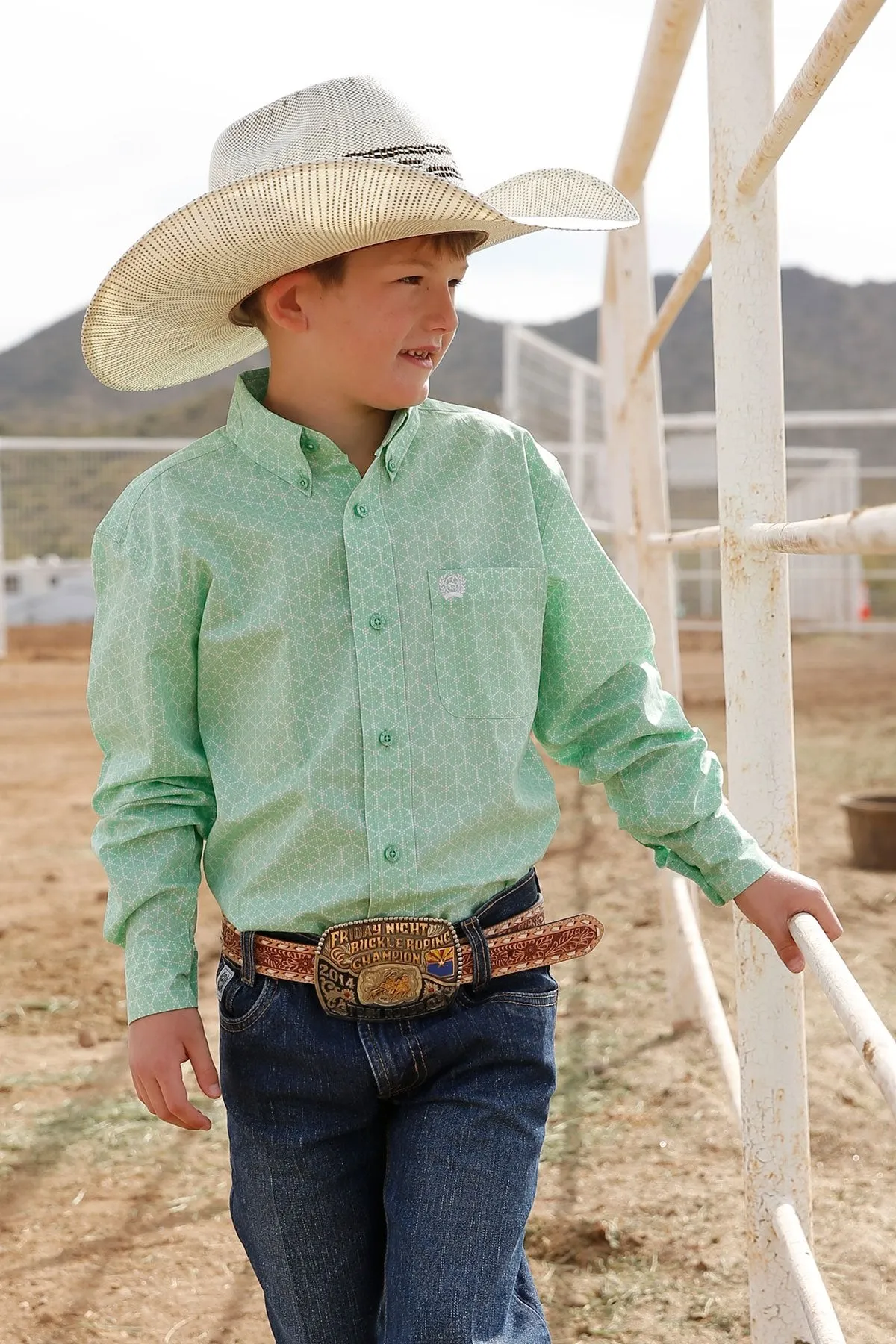 Boy's Geometric Print Button-Down Long Sleeve Shirt