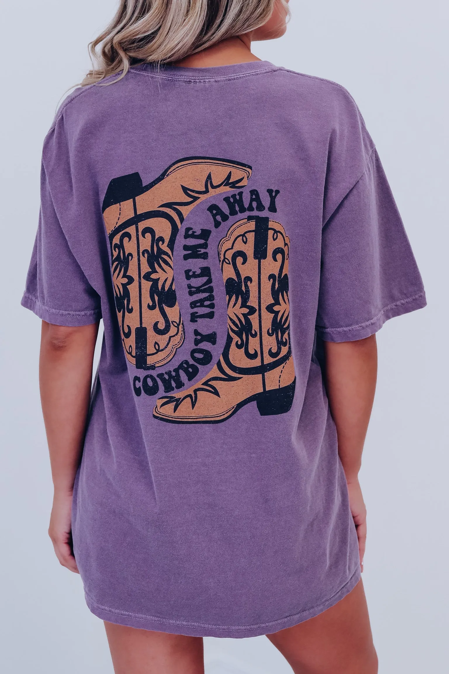 Cowboy Take Me Away Graphic Tee - Purple