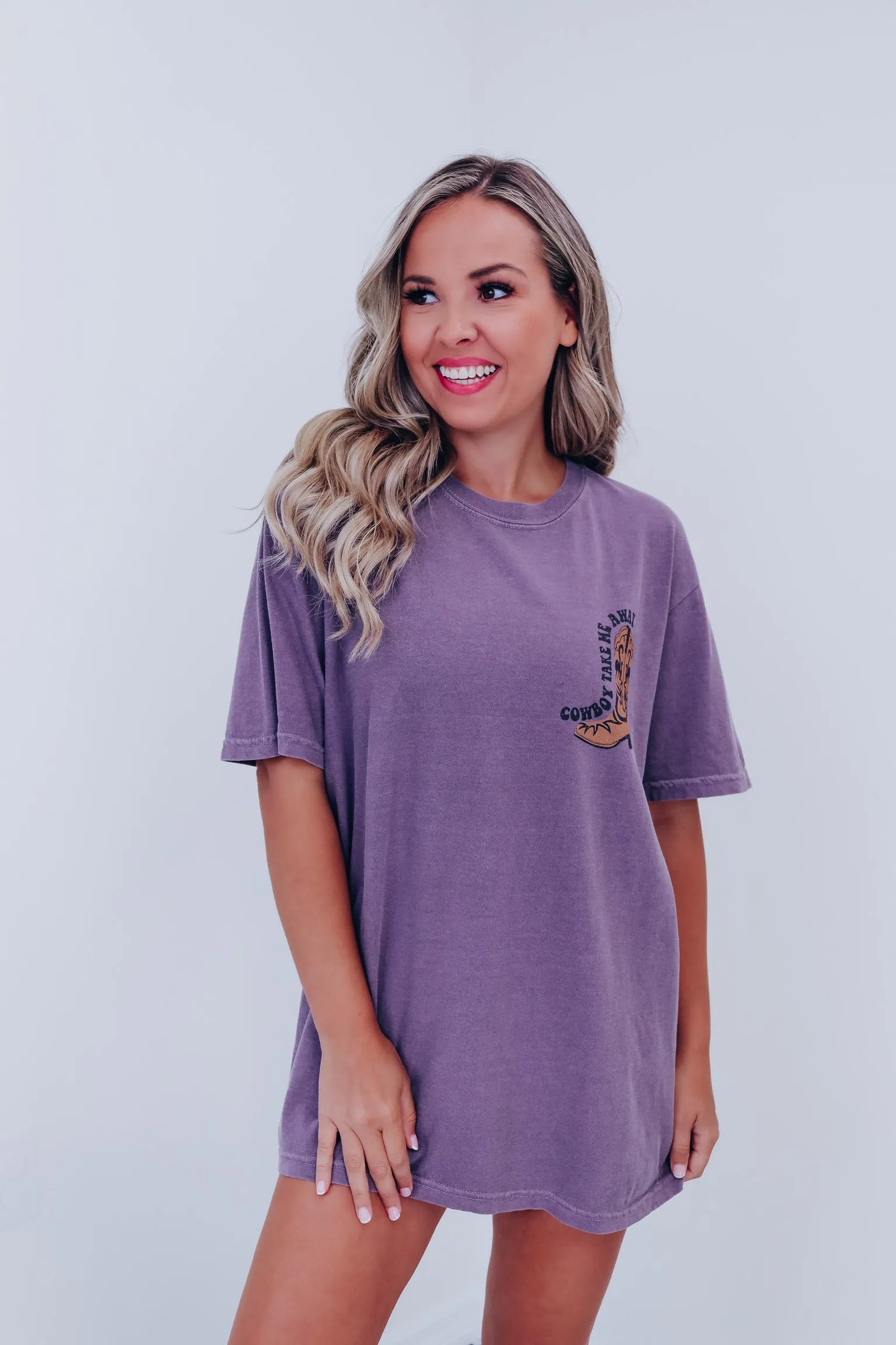 Cowboy Take Me Away Graphic Tee - Purple