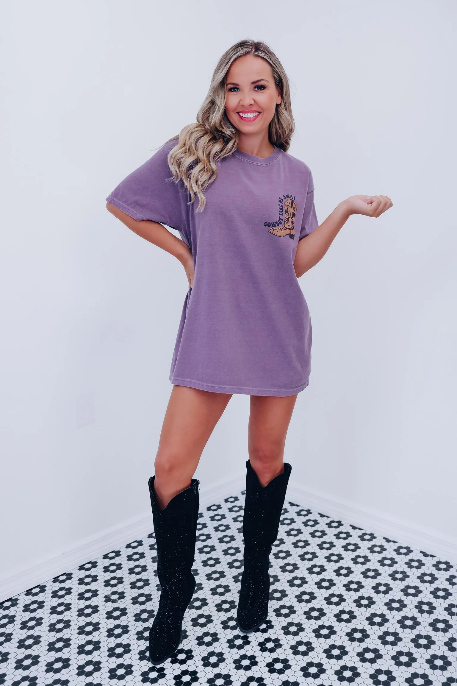 Cowboy Take Me Away Graphic Tee - Purple