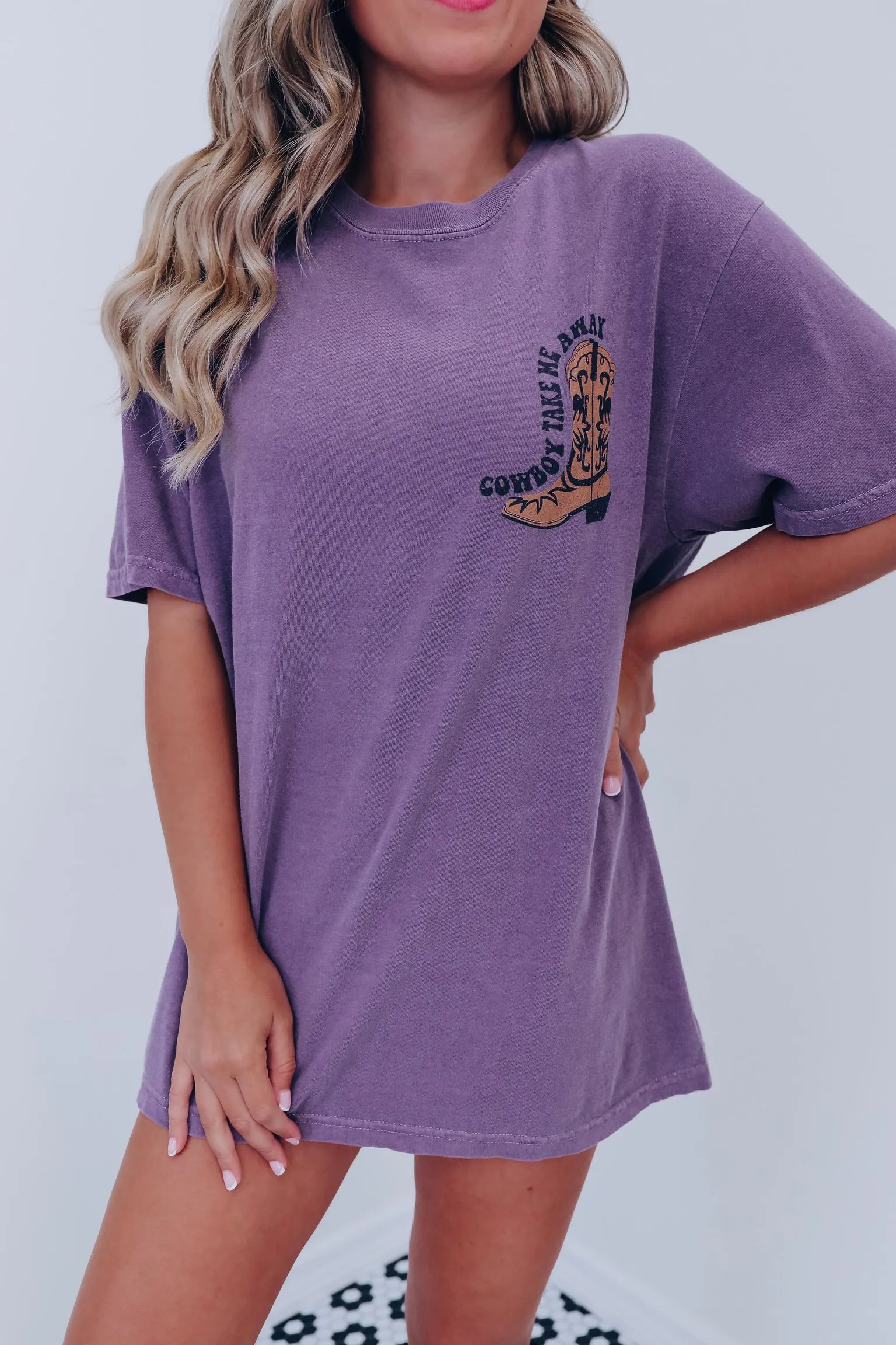 Cowboy Take Me Away Graphic Tee - Purple