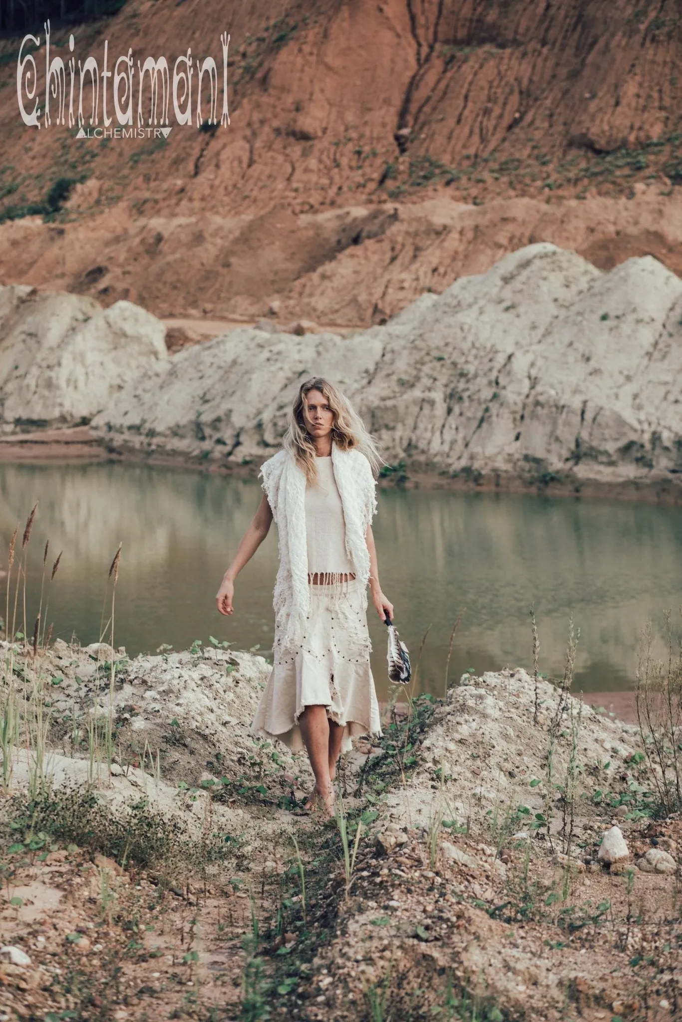 Denim Jeans Skirt / Bleached, Ripped, Stonewashed Denim / Off White
