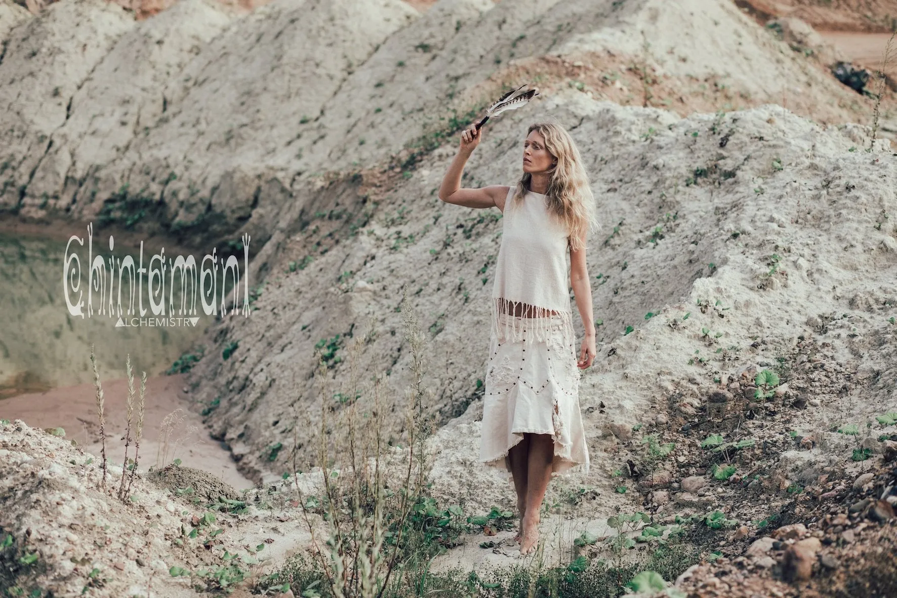 Denim Jeans Skirt / Bleached, Ripped, Stonewashed Denim / Off White