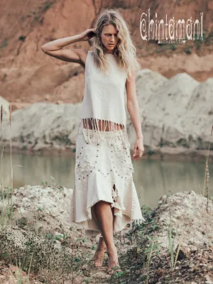 Denim Jeans Skirt / Bleached, Ripped, Stonewashed Denim / Off White