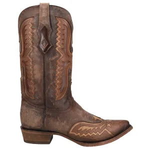 Distressed Tan Eagle Embroidered Snip Toe Cowboy Boots