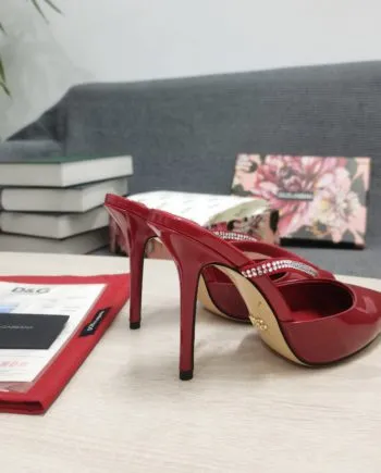 DolGa Mirrored-Effect Mules With Embroidery Red For Women DG Shoes