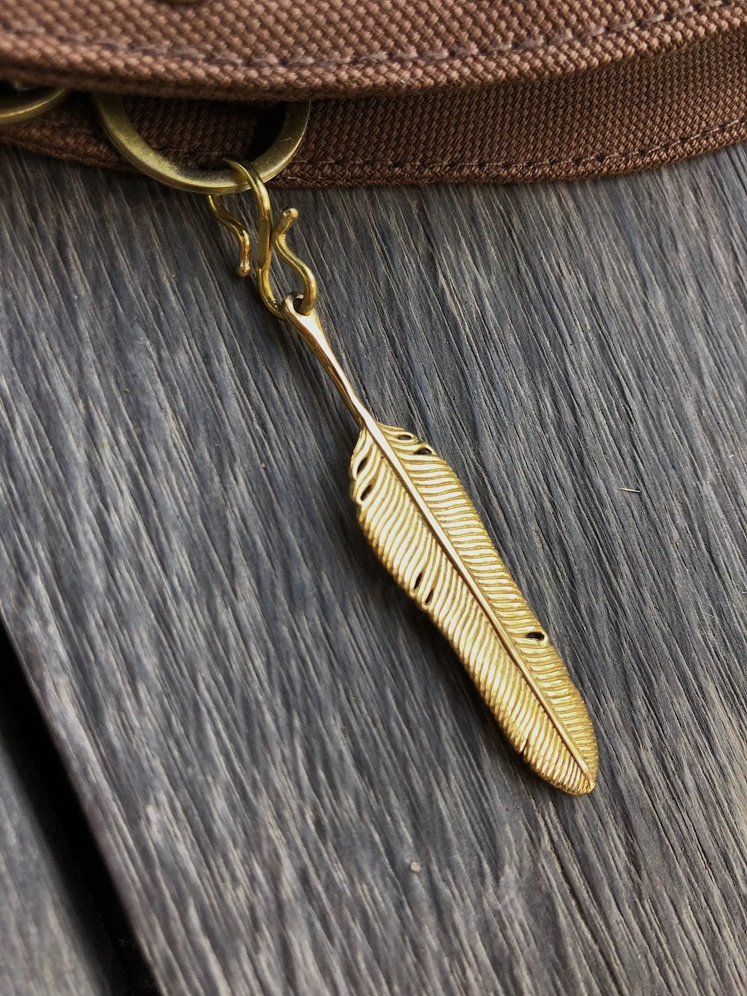 Extra Brass Feather Pendant by Chintamani - Eagle Feather Charm