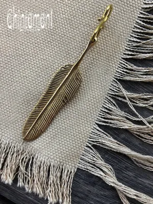 Extra Brass Feather Pendant by Chintamani - Eagle Feather Charm