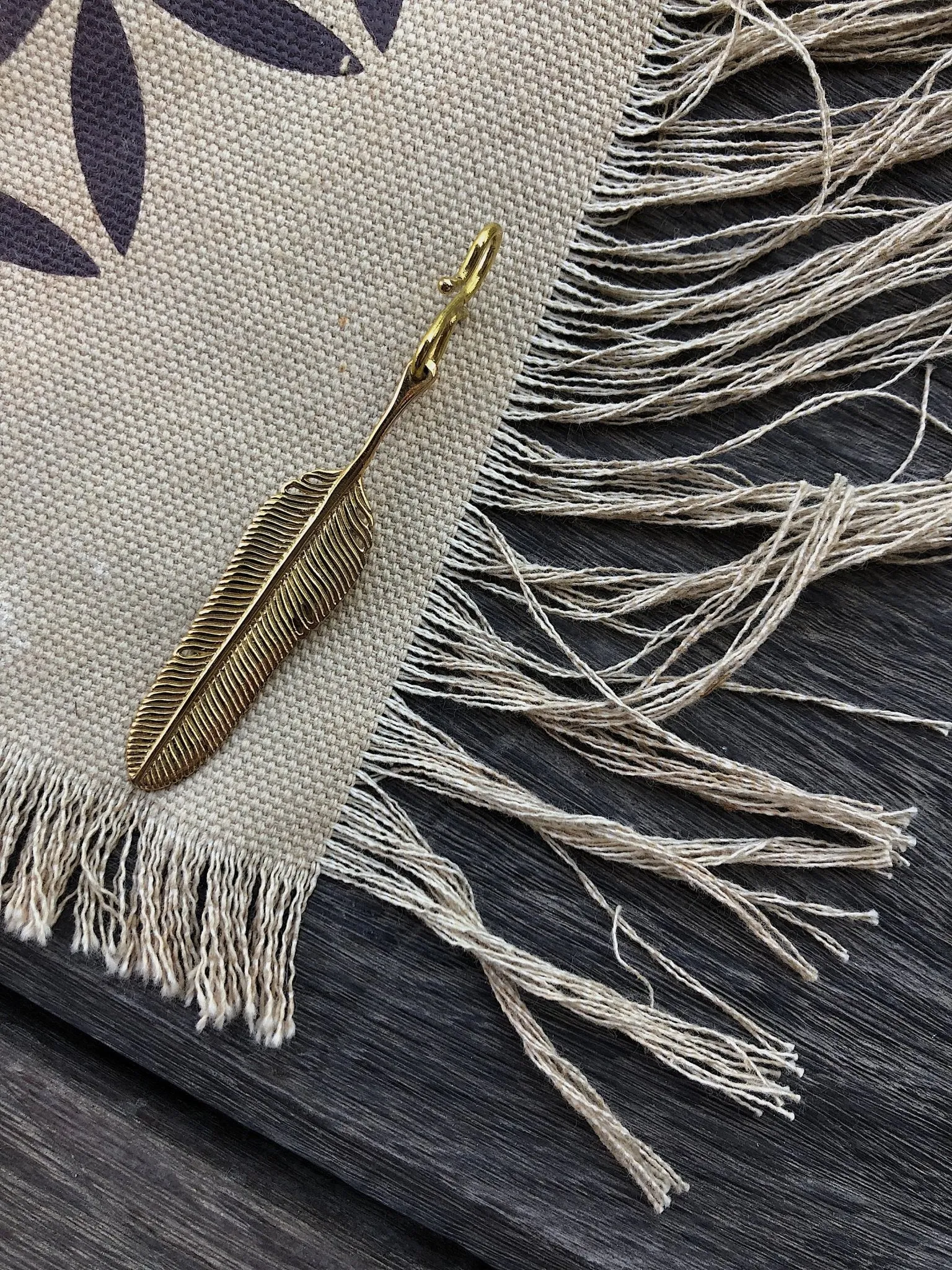 Extra Brass Feather Pendant by Chintamani - Eagle Feather Charm