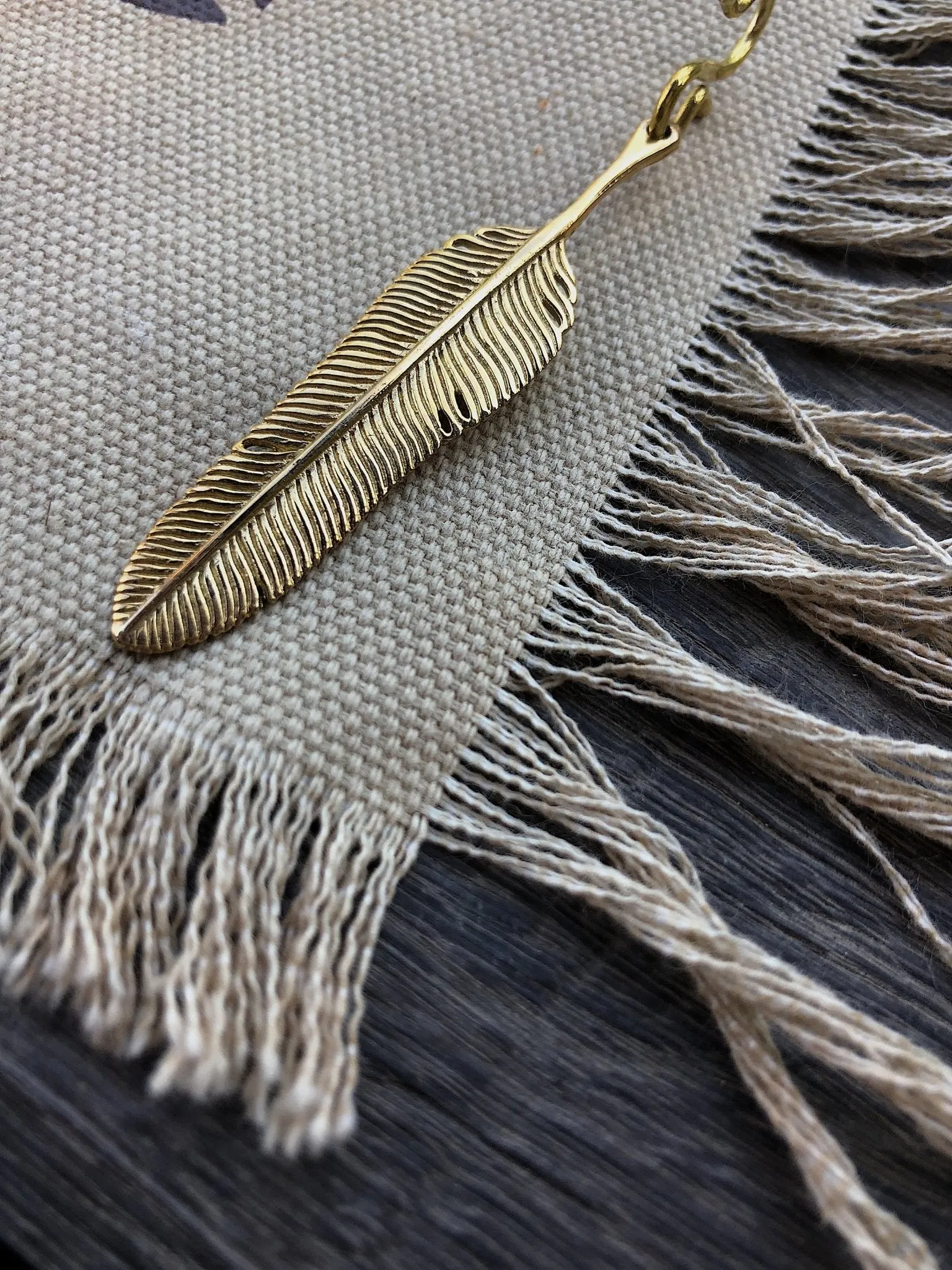 Extra Brass Feather Pendant by Chintamani - Eagle Feather Charm