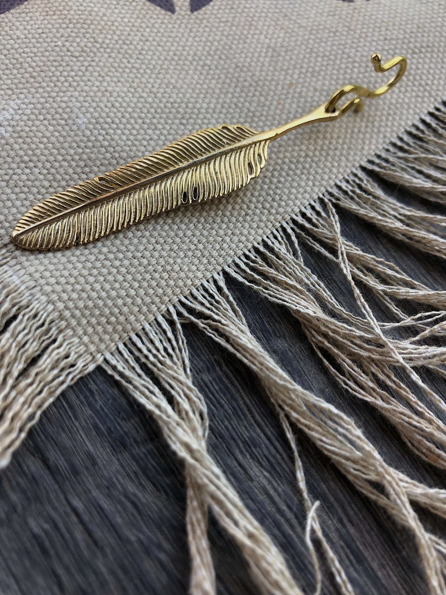 Extra Brass Feather Pendant by Chintamani - Eagle Feather Charm