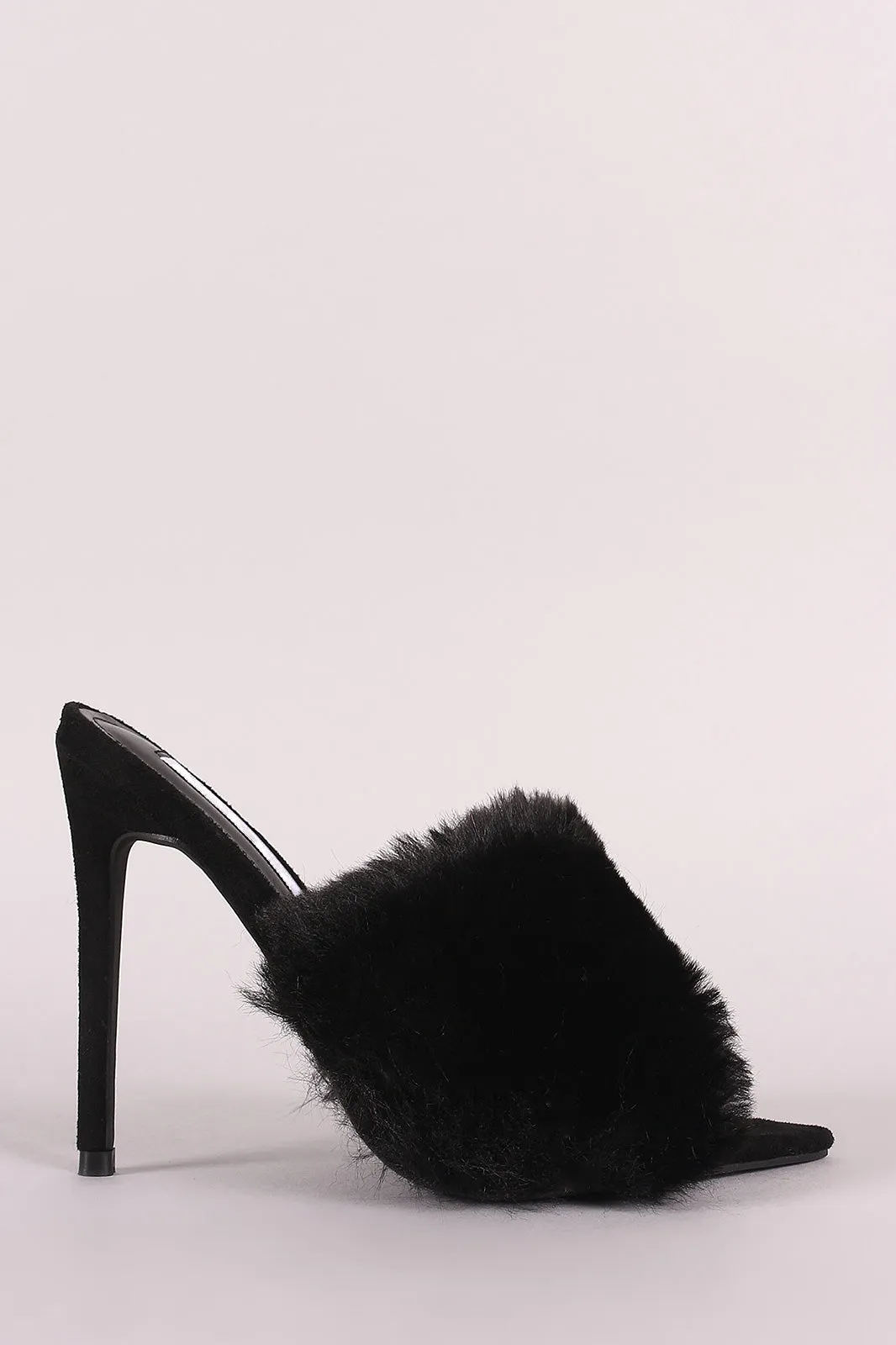Faux Fur Band Pointed Open Toe Stiletto Mules