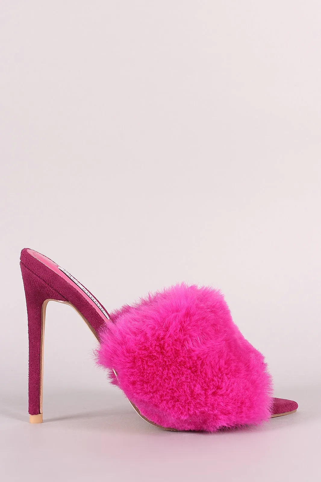 Faux Fur Band Pointed Open Toe Stiletto Mules