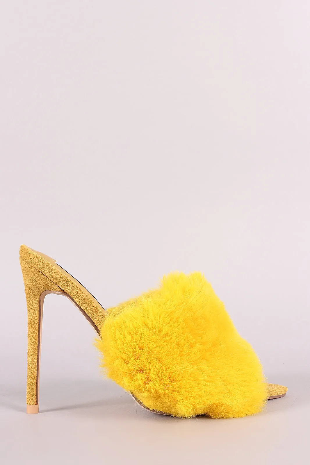 Faux Fur Band Pointed Open Toe Stiletto Mules