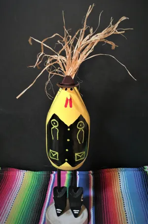 Folk Art Navajo Hand Carved Medium Standing Chicken Cowboy