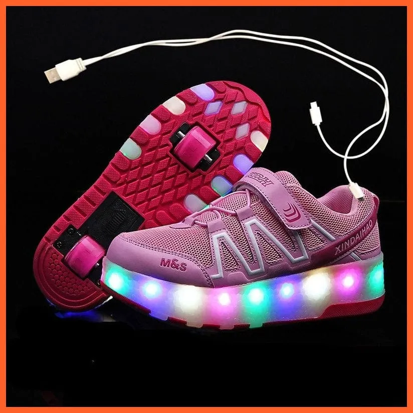 Led Light Up Shoes With Double Wheels For Children