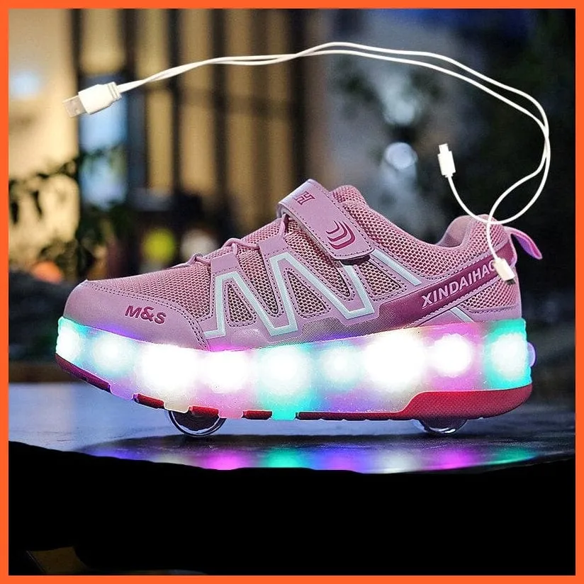 Led Light Up Shoes With Double Wheels For Children