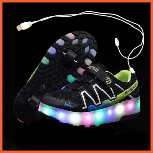 Led Light Up Shoes With Double Wheels For Children
