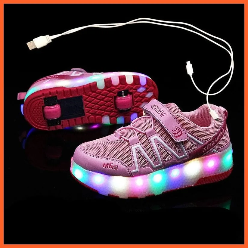 Led Light Up Shoes With Double Wheels For Children