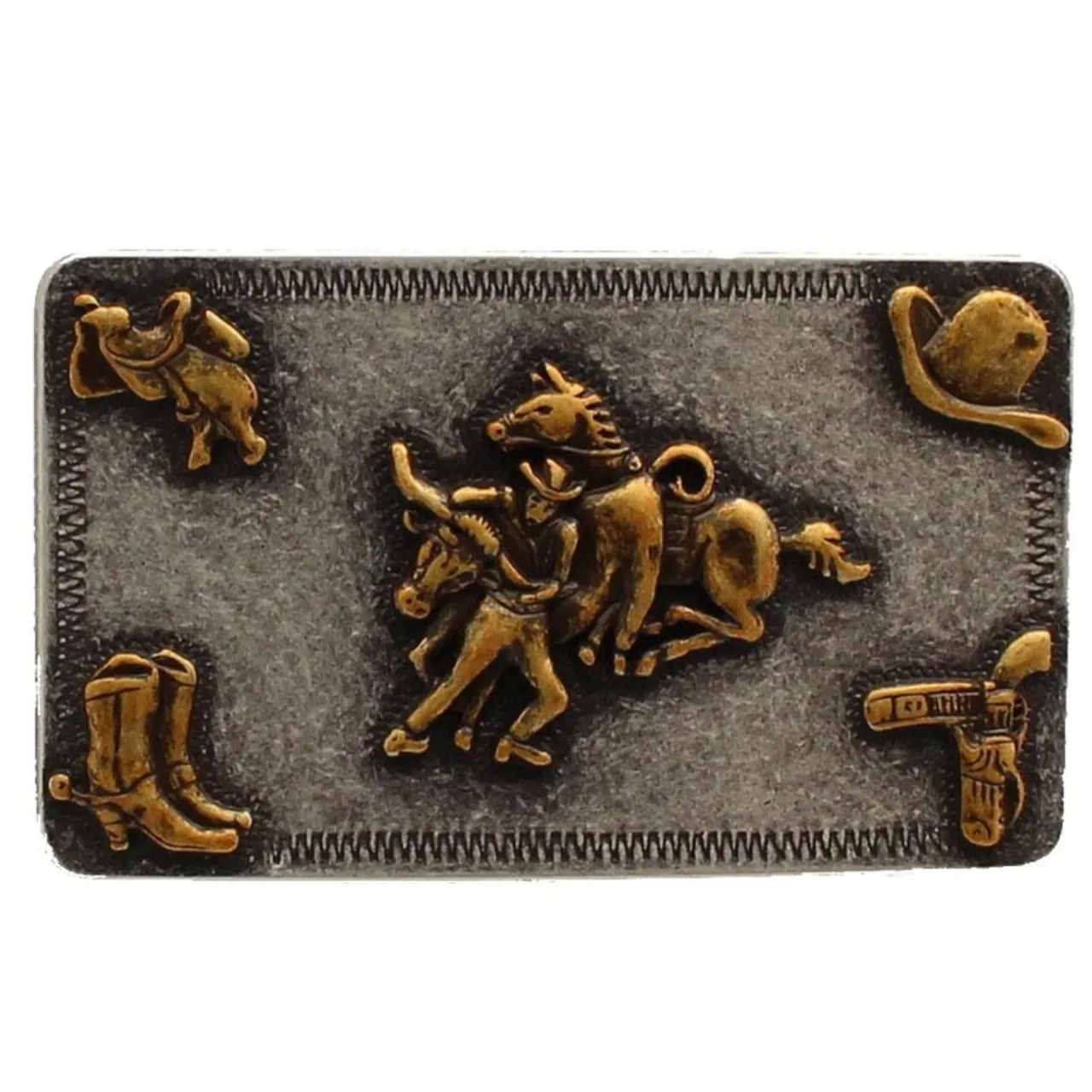 Nocona Steer Wrestling Rectangle Belt Buckle by M&F 37598