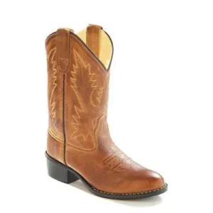 Old West Tan Childrens Boys Corona Calf Leather Round Toe Cowboy Boots 1129C