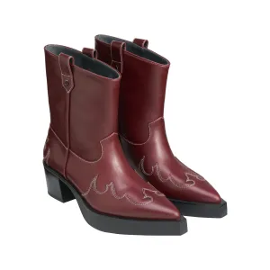 Pointed Platform Western Cowboy Boots In Wine Red