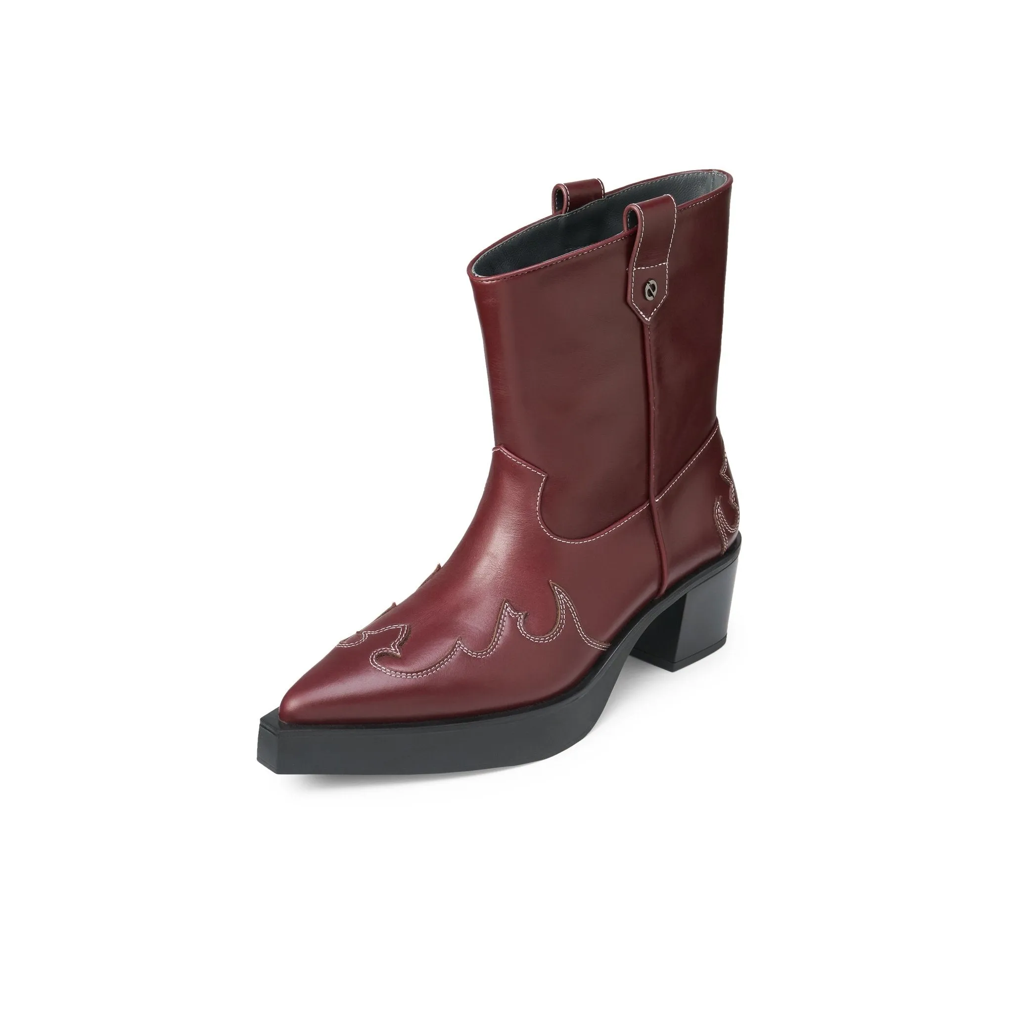 Pointed Platform Western Cowboy Boots In Wine Red