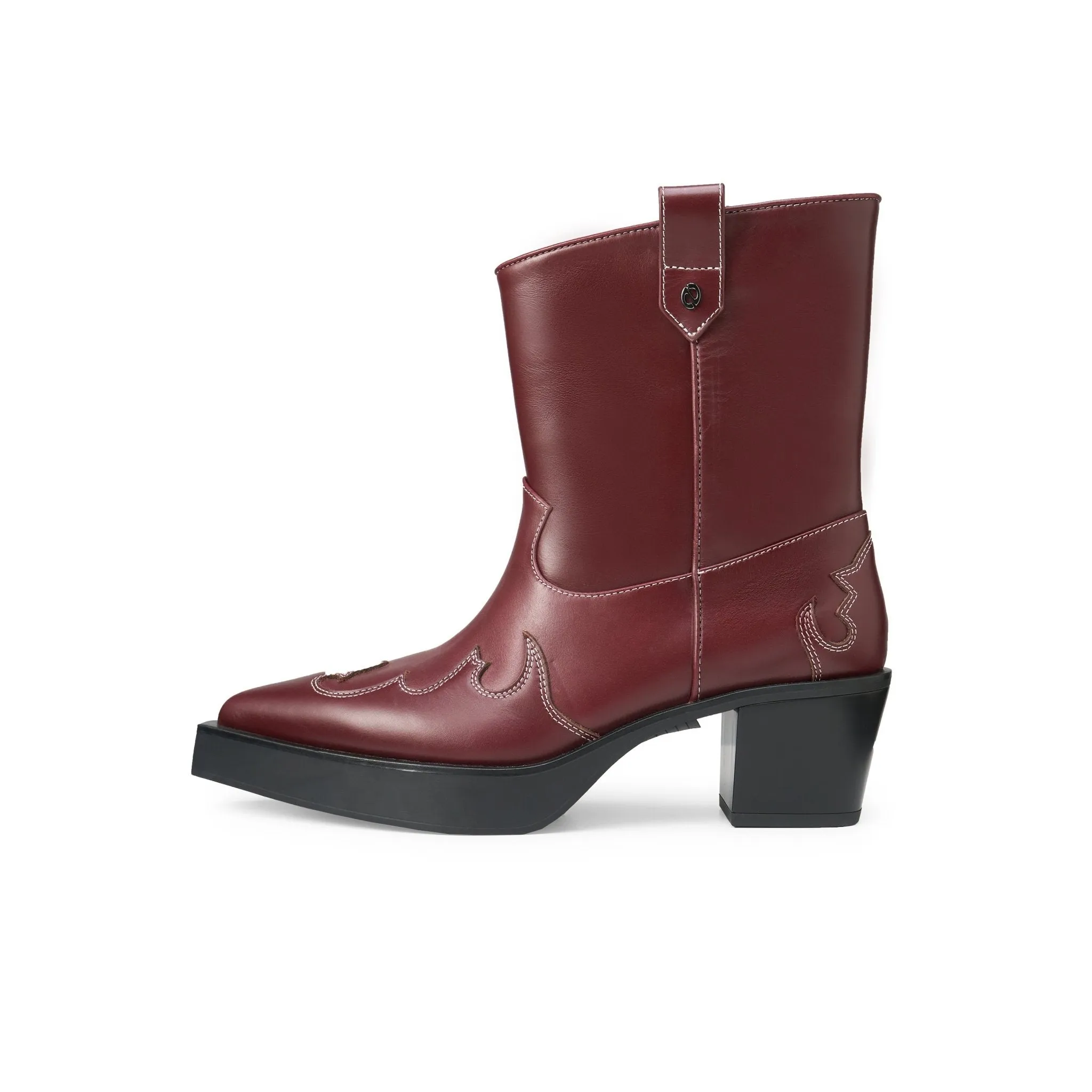 Pointed Platform Western Cowboy Boots In Wine Red