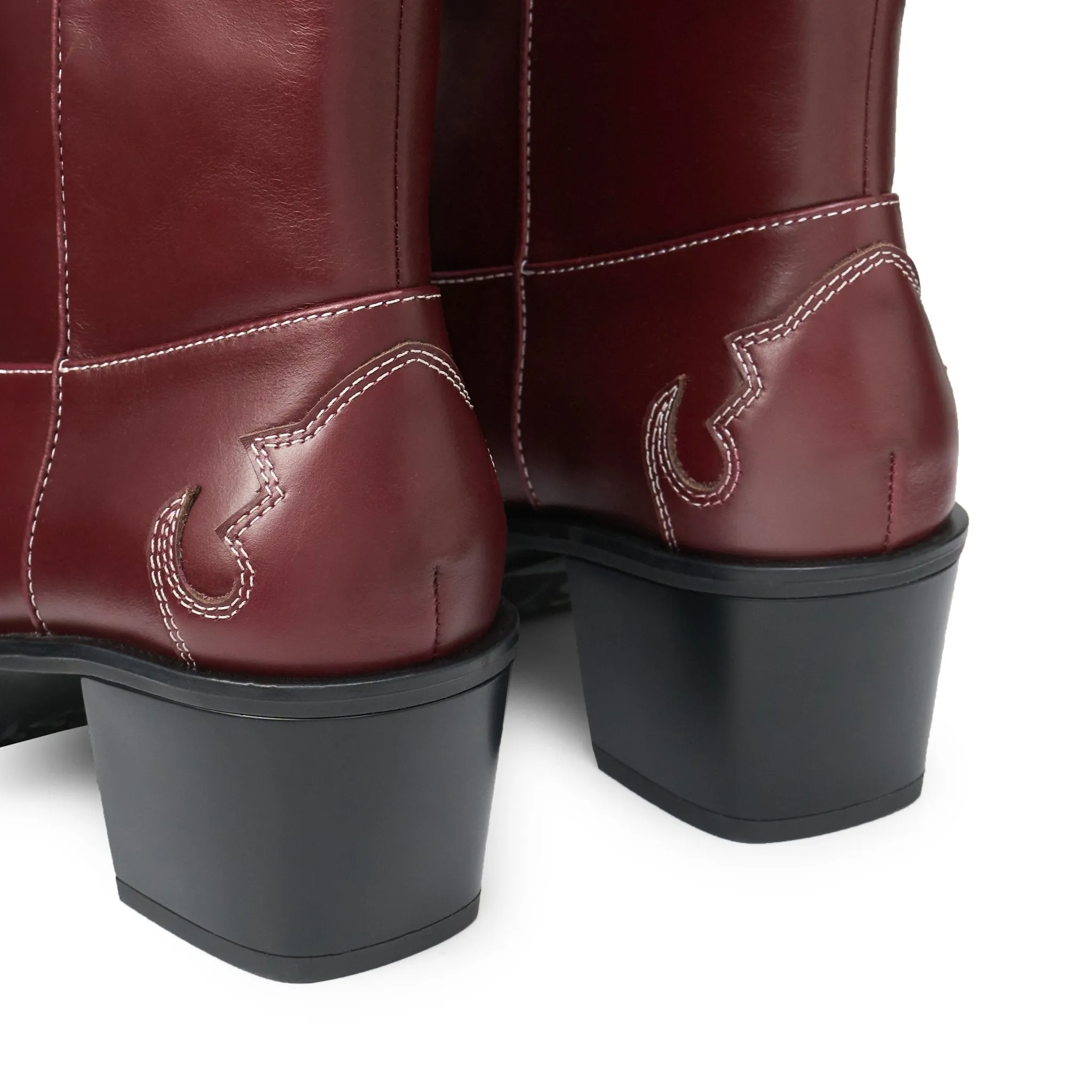 Pointed Platform Western Cowboy Boots In Wine Red