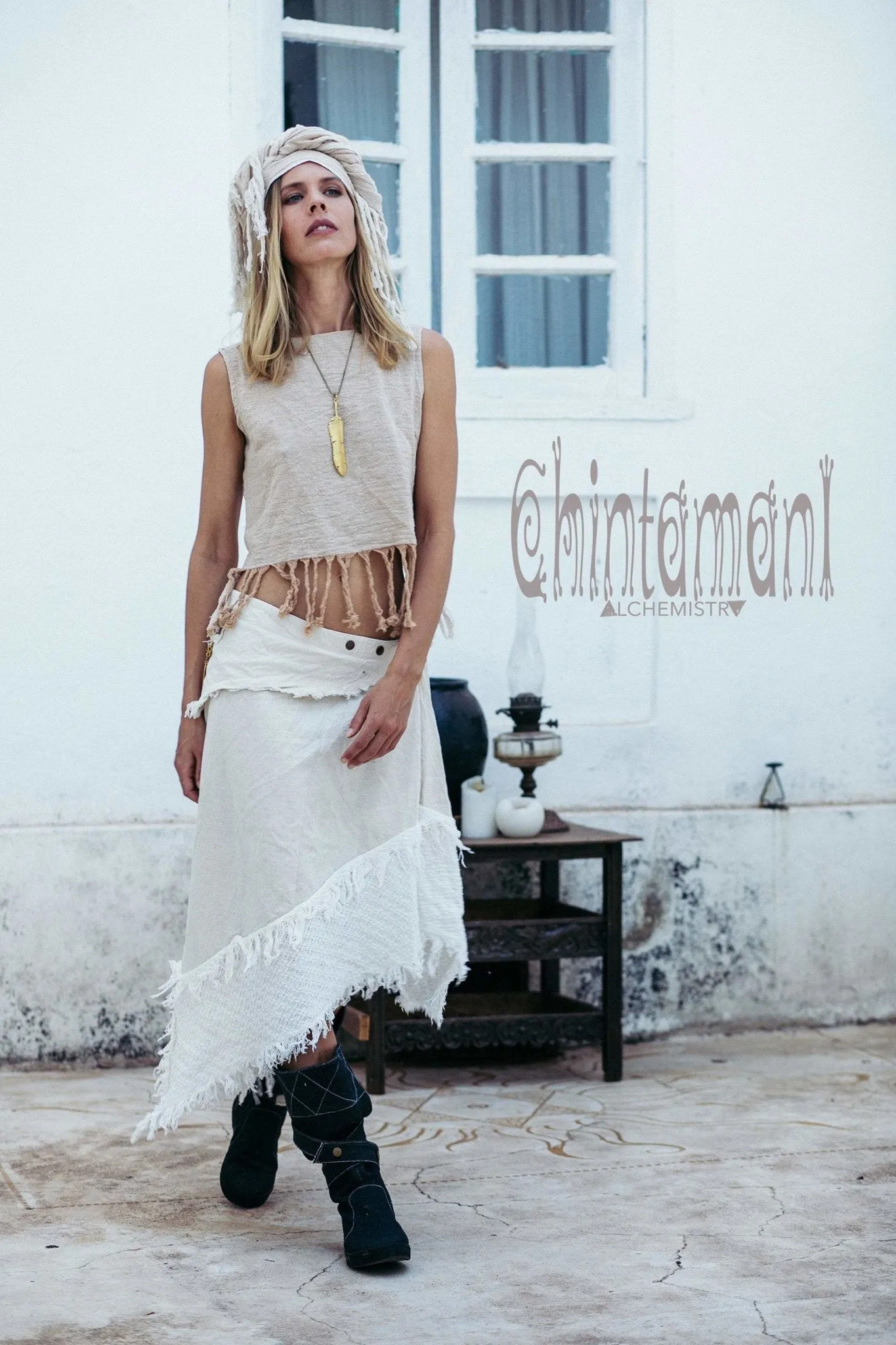 Raw Cotton Wrap Skirt / Off White
