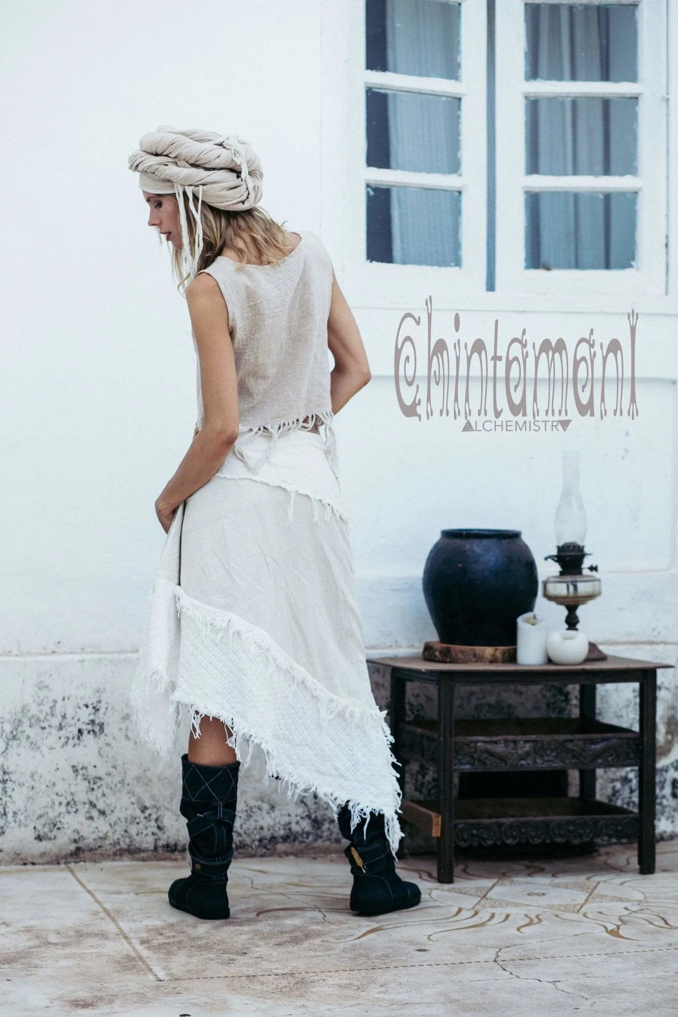 Raw Cotton Wrap Skirt / Off White