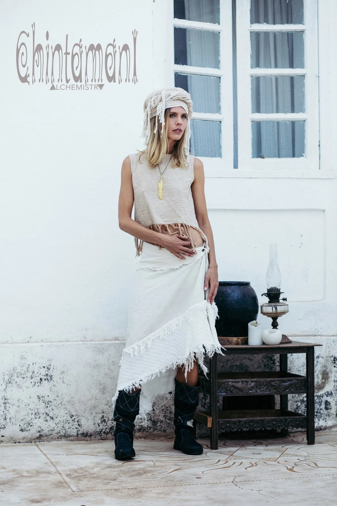 Raw Cotton Wrap Skirt / Off White