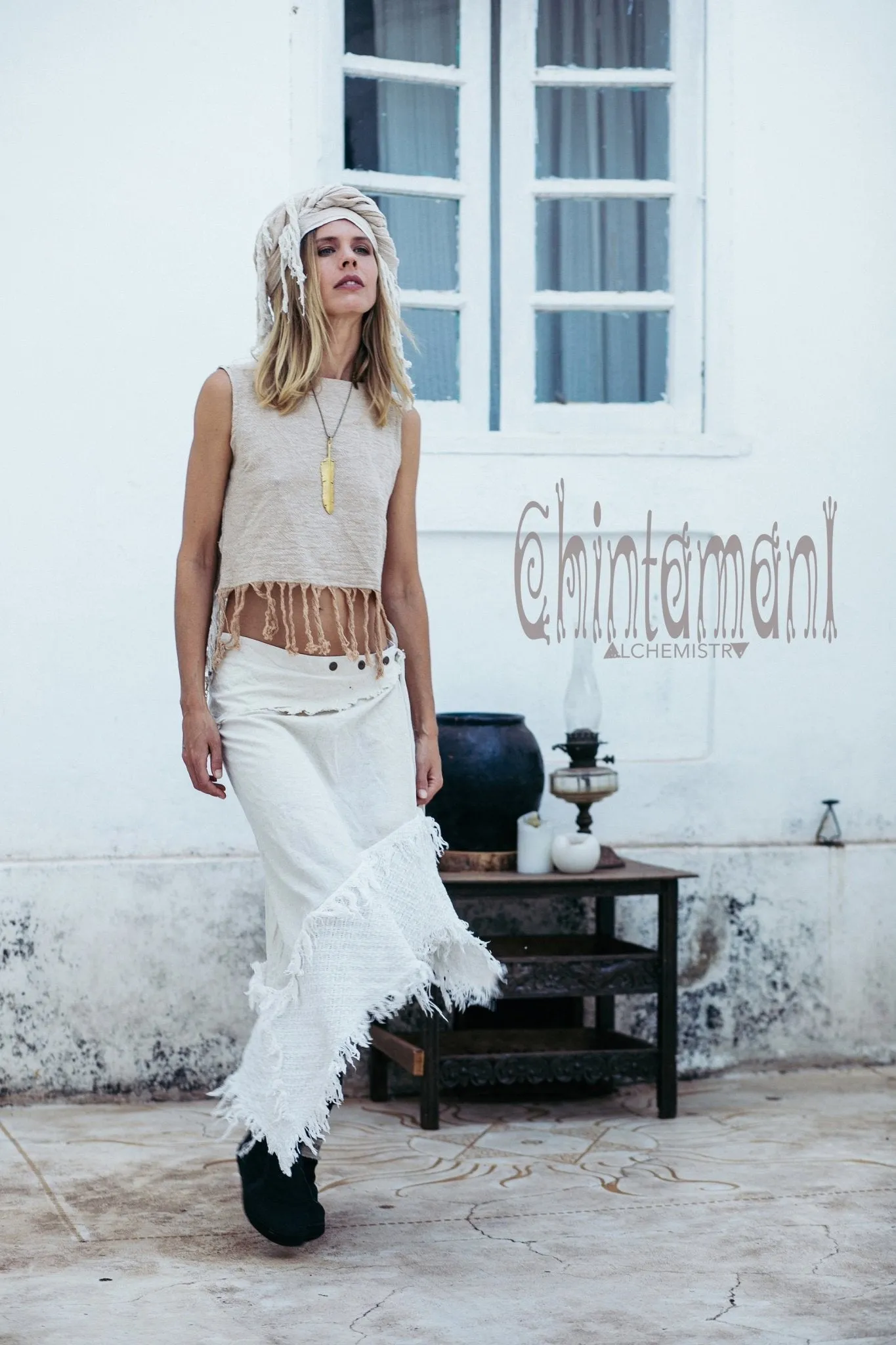 Raw Cotton Wrap Skirt / Off White