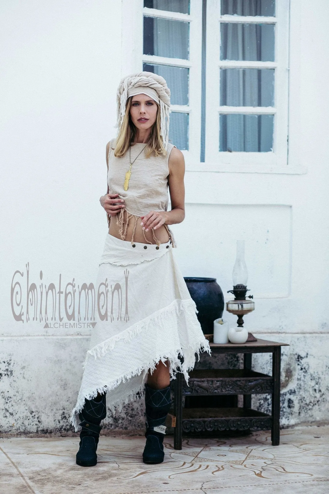 Raw Cotton Wrap Skirt / Off White