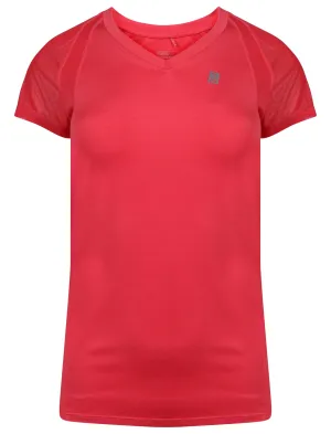 Retton Mesh Panel Stretch Jersey T-Shirt in Rouge Red - Tokyo Laundry Active