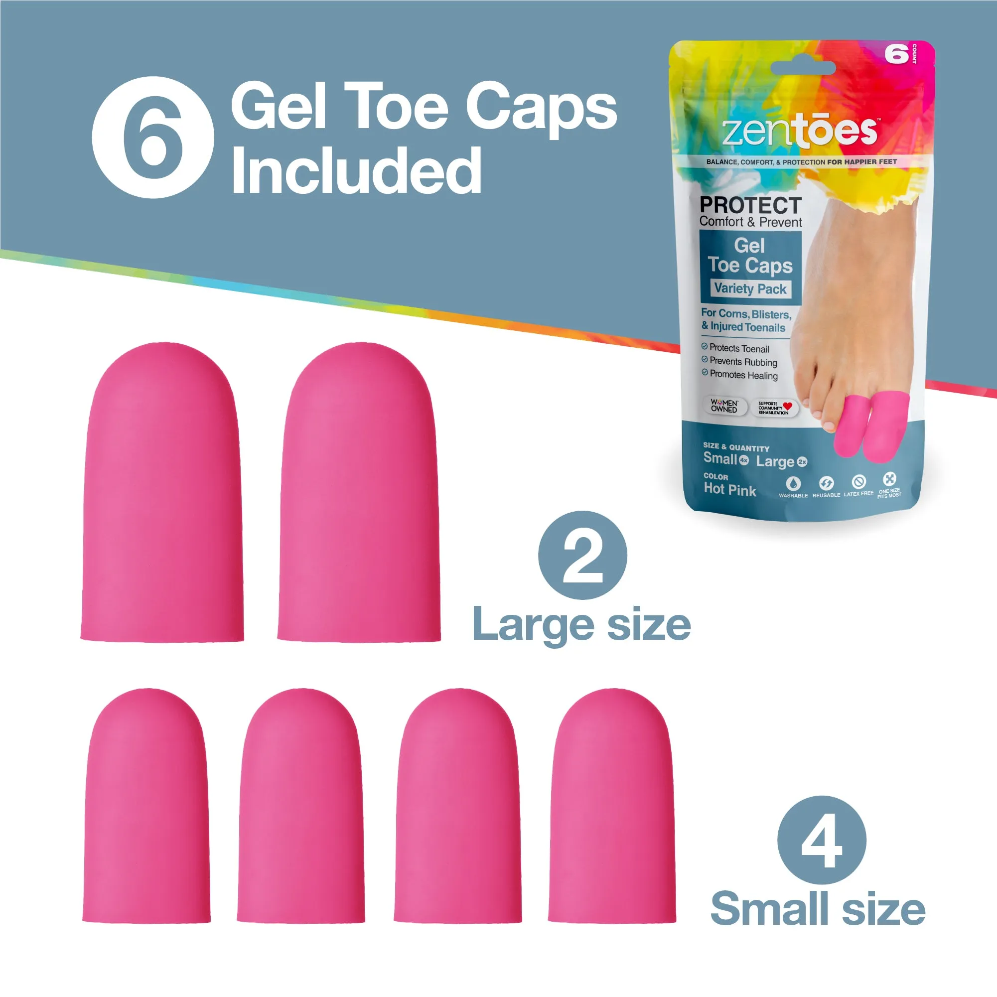 Variety Pack Gel Toe Caps, for All Toes