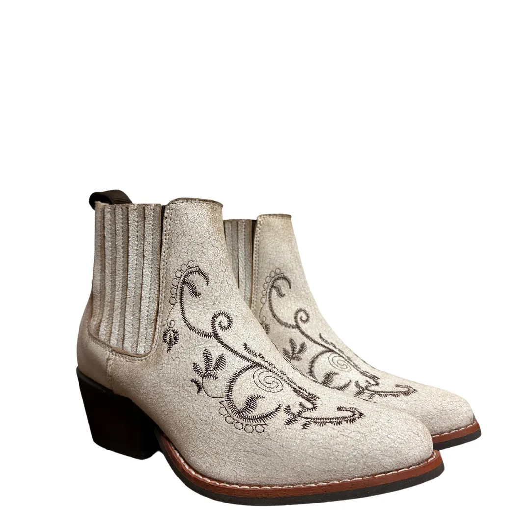 Women's Antique White Embroidered Bootie